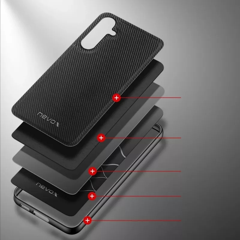 nevox StyleShell NYLO 2469 kotelo Samsung Galaxy S25+ -puhelimelle, polykarbonaatti/TPU/nailon, musta