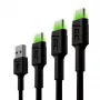 Green Cell GC Ray KABGCSET01 USB-A–USB-C-kaapelisarja, 3 kpl (30 cm, 120 cm, 200 cm), vihreä LED, QC 3.0 -pikalataus, musta