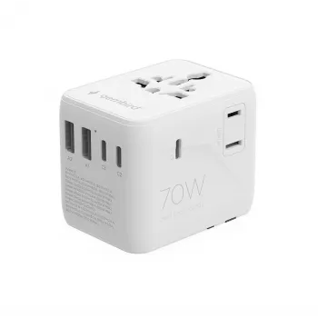 Gembird TPA-2A3C70-01-W yleismatkasovitin, 3x USB-C, 2x USB-A, 70 W, GaN, valkoinen