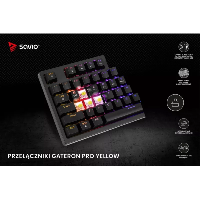 Savio Phenix SAVGK-RED pelikäyttöinen näppäimistö USB RF langaton Bluetooth QWERTY