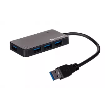 USB-keskitin NATEC Moth 4-porttinen USB 3.2 Gen 1 Type-A (5000 Mbit/s), USB-virralla toimiva, musta, 0,15 m kaapeli