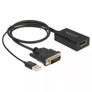 Delock - sovitinkaapeli - DVI-D, USB (vain virta) (uros) - DisplayPort (naaras) - DisplayPort 1,2 - 50 cm - tukee 4K 30 Hz - musta (63189)