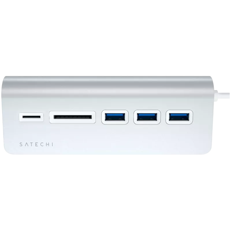 Satechi Type-C alumiininen USB-keskitin ja kortinlukija, hopea, ST-TCHCRS