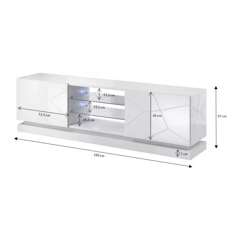 Cama Meble QIU 160 TV-kaappi, MDF, valkoinen kiilto