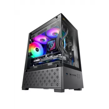 Mini-tornikotelo TACENS Mars Gaming MC-SE2 — Mini-ITX / Micro-ATX, musta, sivulasiseinä, pohjavirtalähde, tukee 2x2,5