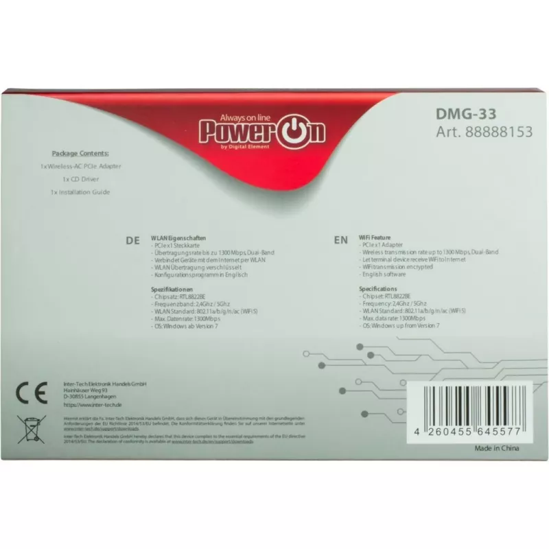 Sisäinen WLAN-kortti Inter-Tech DMG-33 1300 Mbit/s