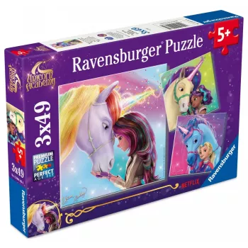 Palapeli Ravensburger Unicorn Academy – 3 x 49 palaa, setti lapsille