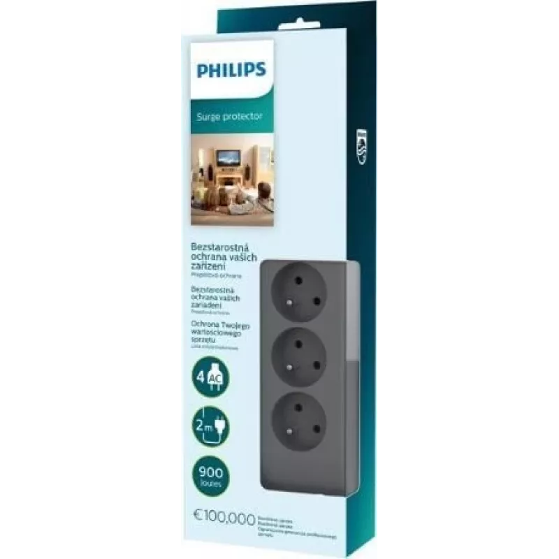 Philips SPN3140A/60 ylijännitesuojattu jatkojohto, 4 pistorasiaa, 2 m
