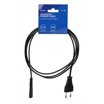 Savio CL-100 virtakaapeli musta 1,8 m IEC Type E (3,4 mm, 3,1 mm) IEC C7