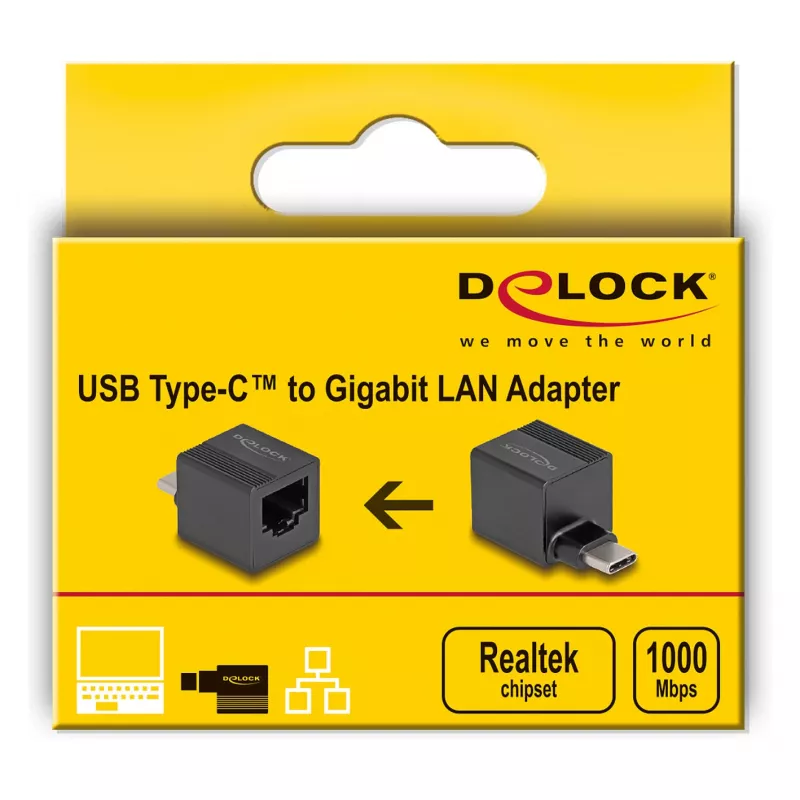 DeLOCK USB Type-C -sovitin gigabitin LAN mini musta