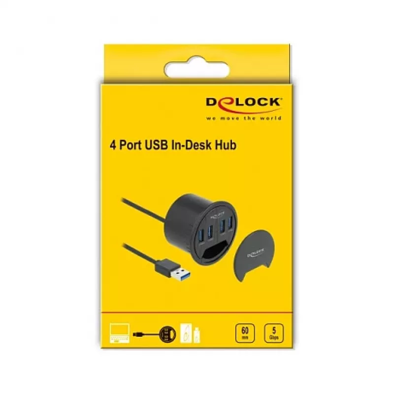 USB-keskitin DeLOCK 64153 Type-A 5000 Mbit/s musta