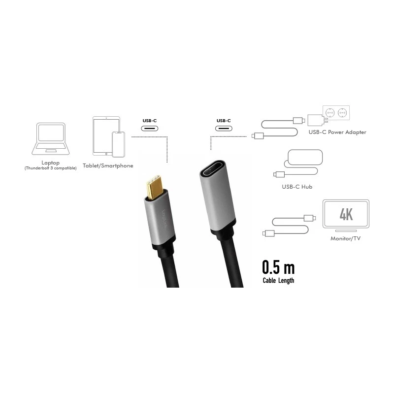 LogiLink USB-kaapeli USB 3.2 Gen 2 CUA0105 0,5 m USB-C musta harmaa