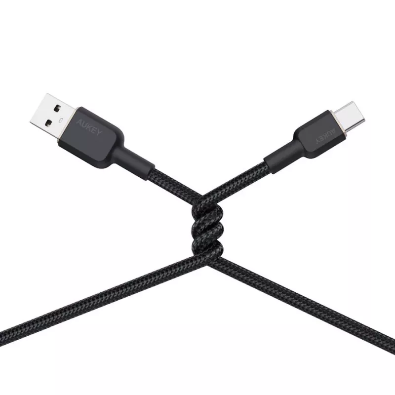 USB-A - USB-C -kaapeli Aukey CB-NAC1, 1 m, punottu nailon, USB PD 60 W, USB 2.0