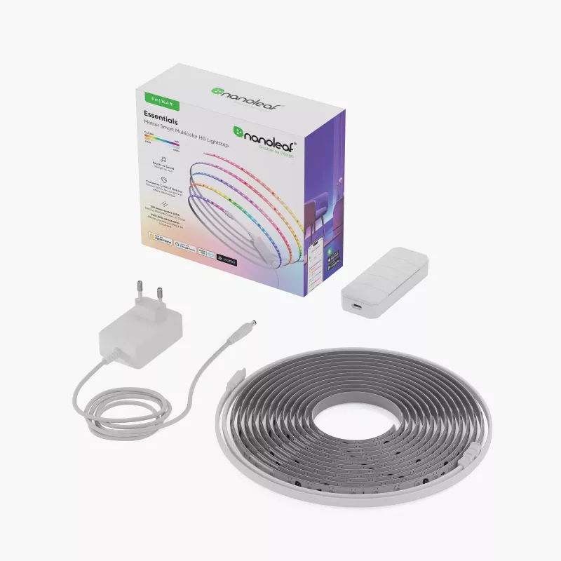 Nanoleaf Essentials NF085K02-5ALS Matter älykäs monivärinen HD-valonauha, aloituspakkaus, 5 m, 300 LEDiä, yli 16 milj. väriä, 550 lm, 18 W, 2700-6500 K, Wi-Fi/Bluetooth