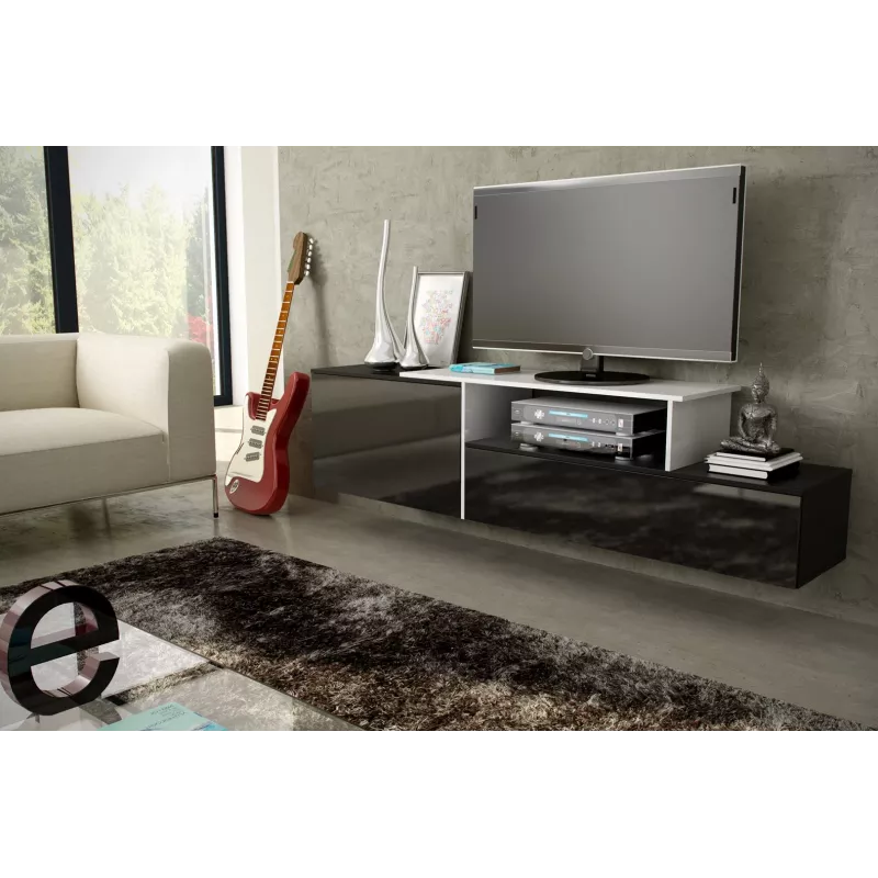 Cama TV-kaappi SIGMA 3 180 musta/musta kiiltävä + valkoinen
