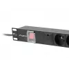 Virranjakoyksikkö LANBERG PDU-06E-0200-BK — 6x Type-E lähtöä, 16 A, 2 m kaapeli, 1HE rack, 220–250 V