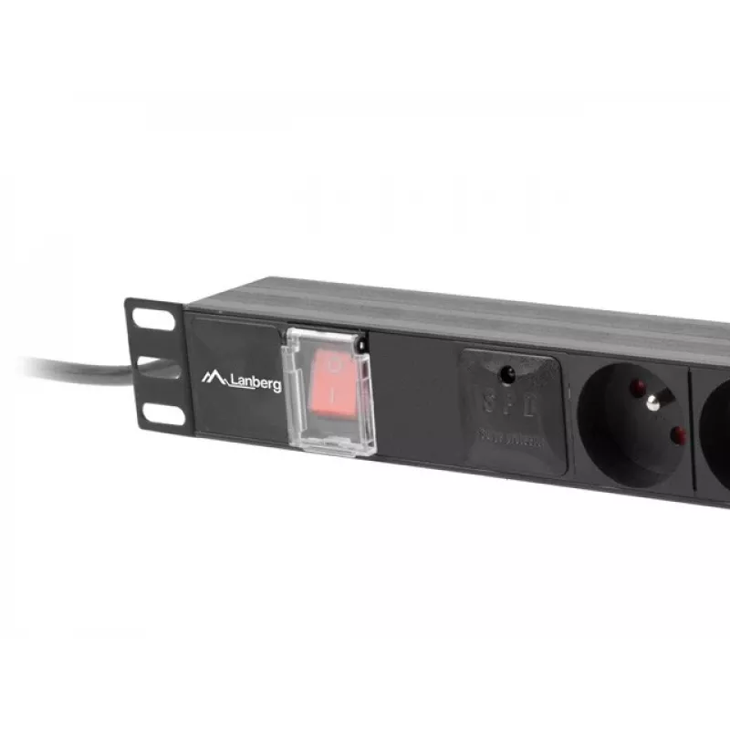 Virranjakoyksikkö LANBERG PDU-06E-0200-BK — 6x Type-E lähtöä, 16 A, 2 m kaapeli, 1HE rack, 220–250 V