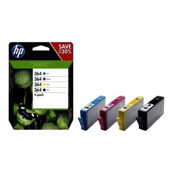 HP 364 4 kpl:n pakkaus musta/syaani/magenta/keltainen alkuperäiset mustekasetit