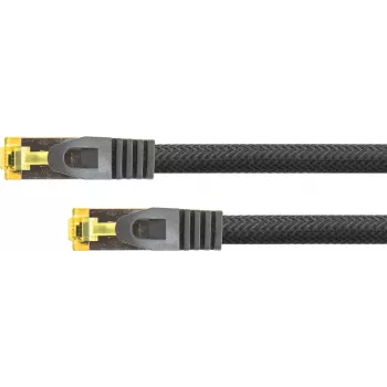 Python®-sarja RJ45-verkkokaapeli Cat.7-kaapelilla, lukituskielekkeen suojaus (RNS®) ja nylonpunos, S/FTP, PiMF, halogeeniton, 600 MHz, OFC, musta, 0,5 m (8070PY-005S)