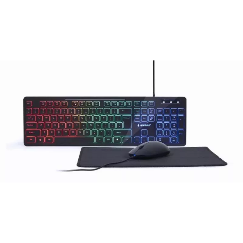 Kaapelillinen Full-Size-näppäimistö hiirellä Gembird KBS-UML-01 — USB, QWERTY US, 104 painiketta, musta