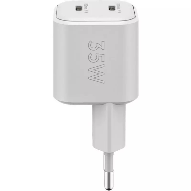 USB-C-pikalaturi Nano, PD, GaN, 35 W (valkoinen, 2x USB-C, Power Delivery 3.0)