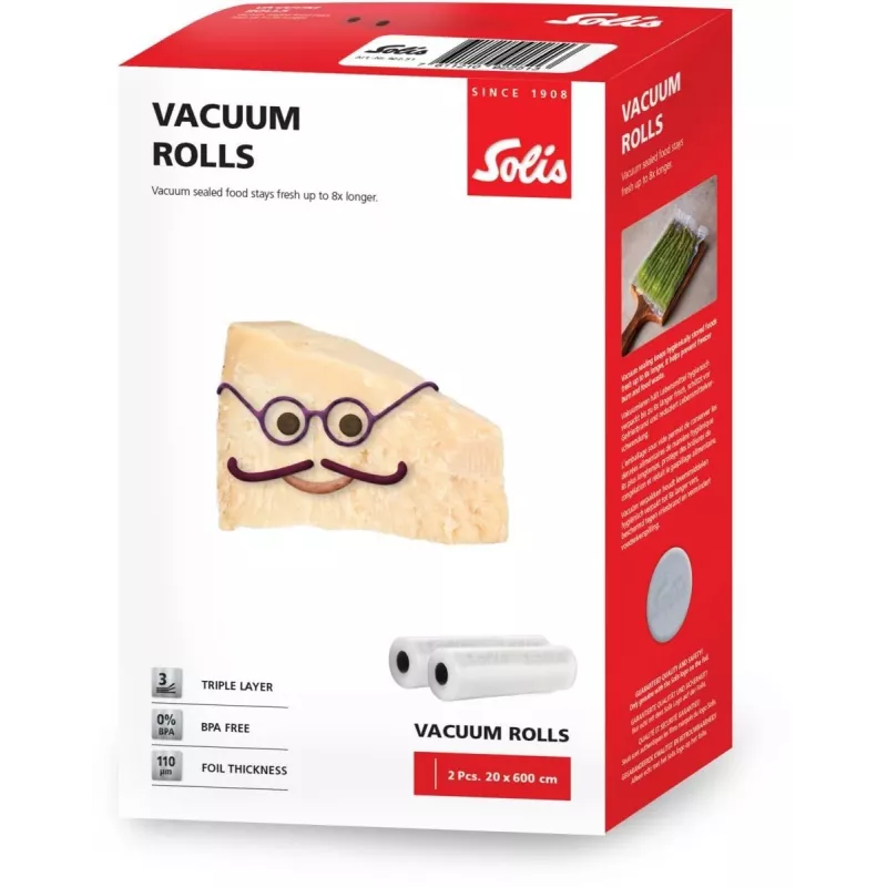 Solis Vac Rolls tyhjiöpakkauskoneen rullat 20 x 600 cm, 2 rullaa