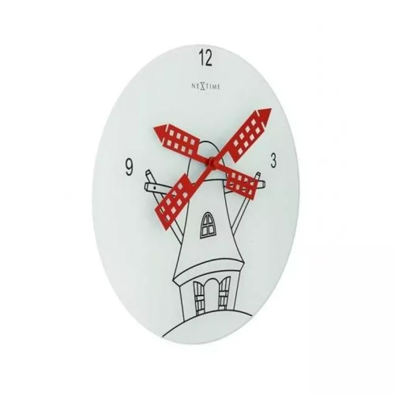 NeXtime kello 8807 Windmil, Ø30 cm, seinäkello, valkoinen/musta/punainen