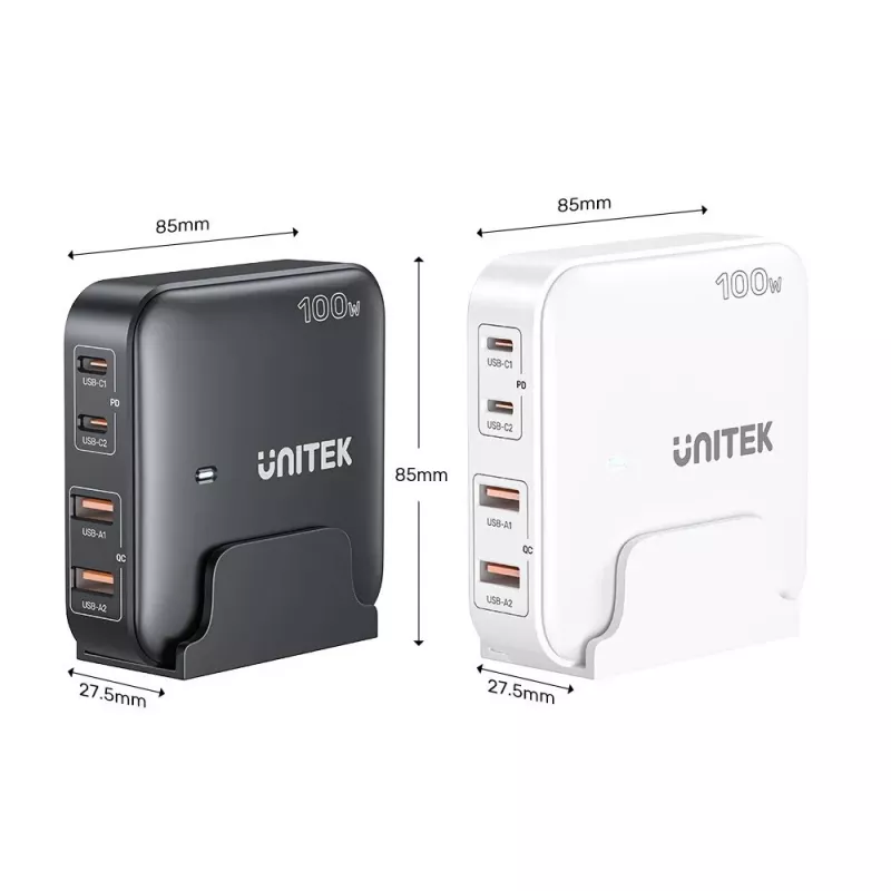 Unitek pöytälaturi P1229ABK01-EU 100 W 2× USB-A ja 2× USB-C