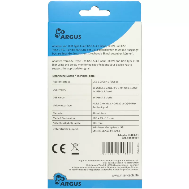 USB-keskitin Inter-Tech H-469-1 Type-C 5000 Mbit/s HDMI