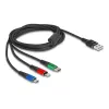 DeLOCK 90156 USB-latauskaapeli 3-in-1, Type-A - Lightning / Micro USB / USB Type-C, 2 m, monivärinen