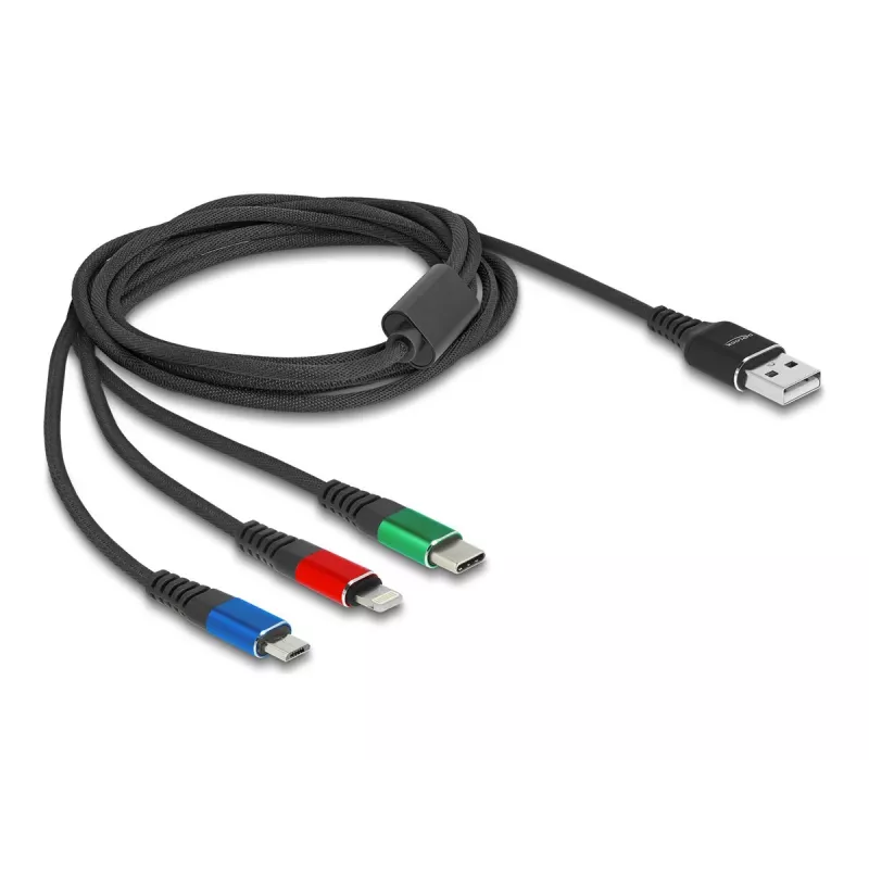 DeLOCK 90156 USB-latauskaapeli 3-in-1, Type-A - Lightning / Micro USB / USB Type-C, 2 m, monivärinen