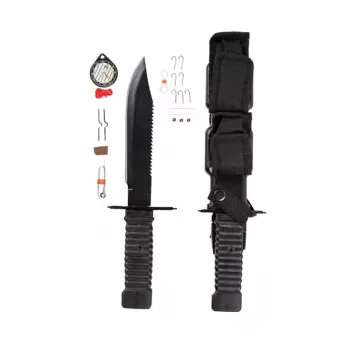 Kiinteäteräinen selviytymisveitsi Mil-Tec Special Forces 15368000 – ruostumaton teräs, full tang, 310 mm kokonaispituus, 185 mm terä, musta