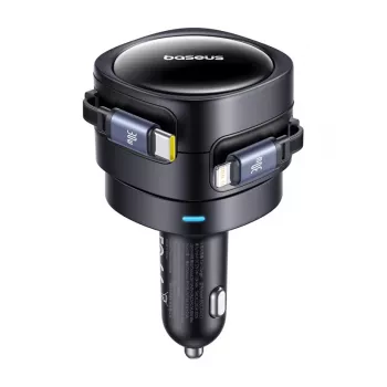 Autolaturi Baseus Enjoyment Max 60W USB-C- ja Lightning-kaapeleilla, kaksiporttinen pikalataus