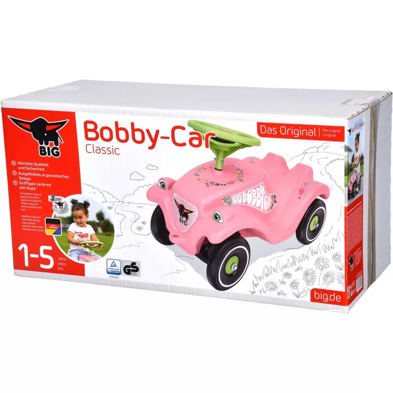 Bobby-Car-Classic Flower, potkupyörä pinkki/vaaleanvihreä