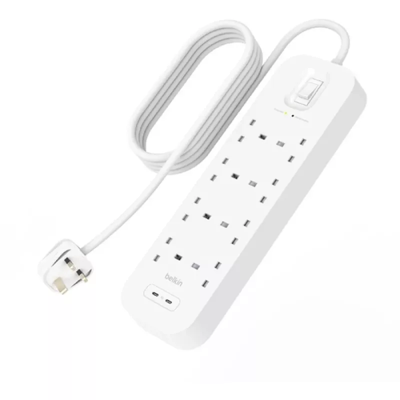 Ylijännitesuoja SurgePlus 8x suko 2xUSB-C 900J 2m