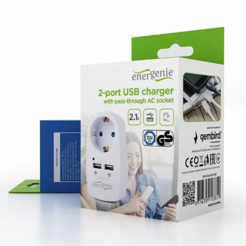 USB-laturi läpivientipistorasialla/EG-ACU2-02 Gembird