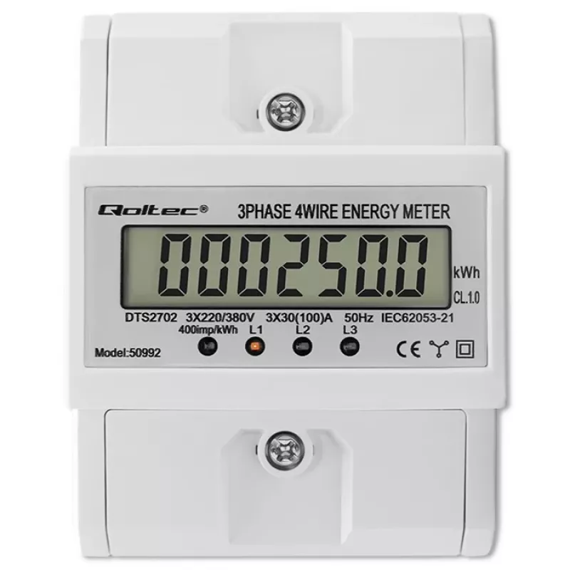 Kolmivaiheinen elektroninen mittari QOLTEC 50992 400V 100A