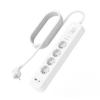Ylijännitesuoja Belkin SRB001VF2M-V2 — 4 pistorasiaa, USB-C- ja USB-A-liitännät, 2 m kaapeli