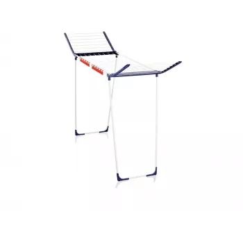 Pyykkiteline Leifheit Pegasus 180 Maxx Winged — lattialla seisova pyykkiteline, 18 m kuivauspituus, korkeussäädettävä 1080–1280 mm, 550×1100×1280 mm, sininen/valkoinen