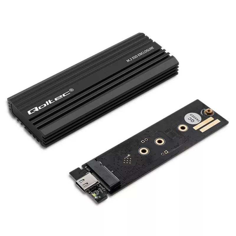 Ulkoinen SSD-kotelo QOLTEC NV2270 M.2 SATA/NVMe-asemille, USB-C, jopa 2 TB