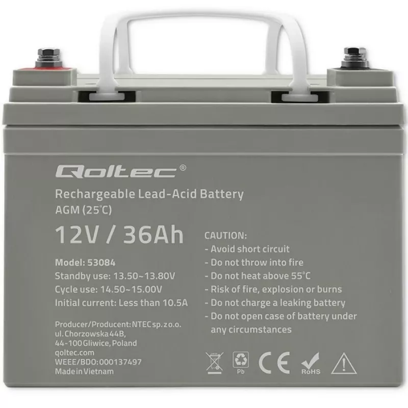 Sinettu AGM-UPS-akku QOLTEC 53084 12V 36Ah LongLife