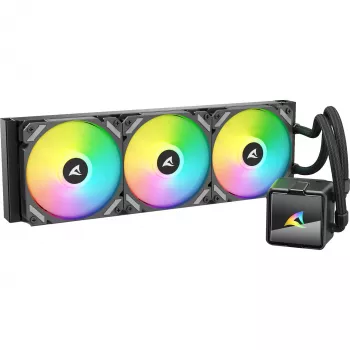 All-in-One-nestejäähdytin CPU:lle Sharkoon S60 ARGB – 360 mm jäähdytin, 3×120 mm PWM-tuuletinta, musta