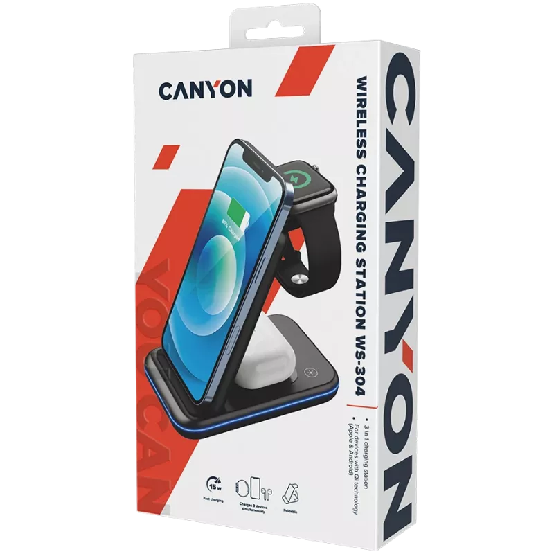 CANYON langaton laturi WS-304 15W 3in1 musta