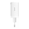 Seinälaturi Baseus GaN5 Pro 65W — USB + 2×USB-C (QC3.0, PD3.0) 1m USB-C-kaapelilla, valkoinen