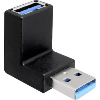 USB 3.2 Gen 1 adapteri, USB-A-uros > USB-A-naaras 90° (musta, ylös/alas taivutettu)