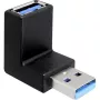 USB 3.2 Gen 1 adapteri, USB-A-uros > USB-A-naaras 90° (musta, ylös/alas taivutettu)