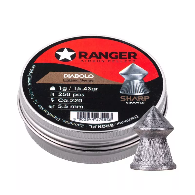 5,5 mm RANGER Diabolo Professional Sharp Grooved Point 250 pellettiä