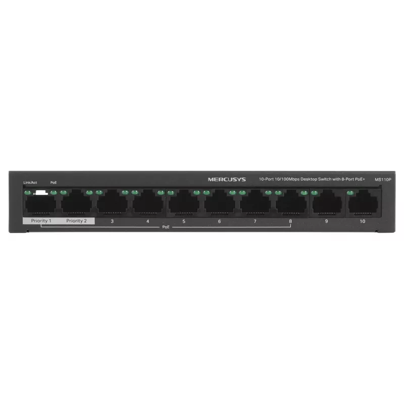 Kytkin Mercusys MS110P 10 porttia 10/100Mbps POE+ 8 porttia (versio 1.0)