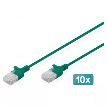 Verkkopatchkaapeli CAT 6 U-UTP ohut, DIGITUS DK-1618-010S-G-10 — 1 m, vihreä, 10 kpl:n pakkaus