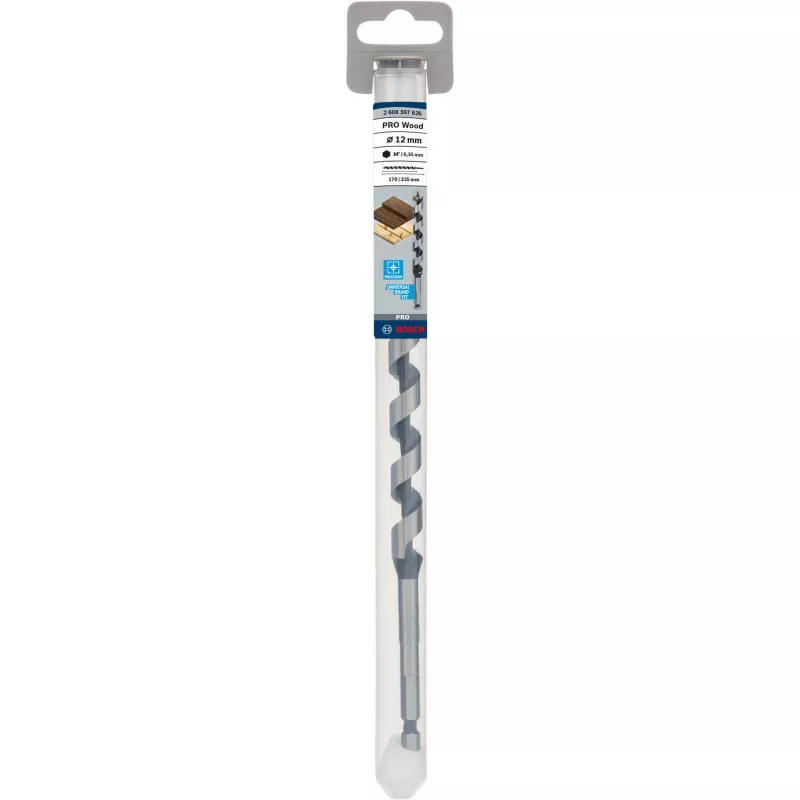 Bosch PRO Wood 2608597626 puun kierreporanterä, 12 mm, kokonaispituus 235 mm, työpituus 170 mm, 1/4 tuuman kuusiovarsi, 1 kpl